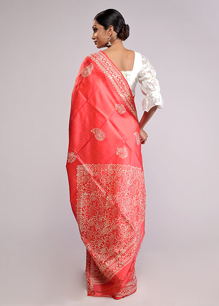 Pink Pure Bishnupuri Silk Saree With Blouse Piece