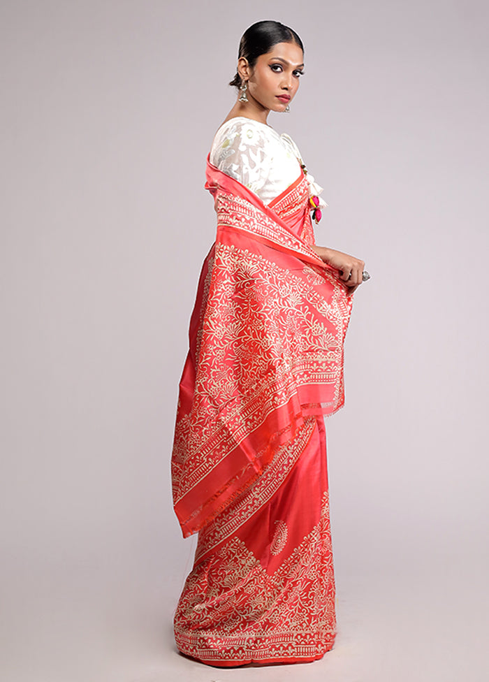 Pink Pure Bishnupuri Silk Saree With Blouse Piece