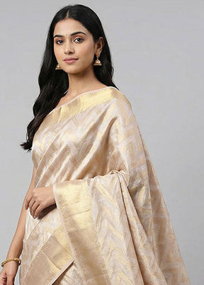 Cream Tissue Silk Saree With Blouse Piece