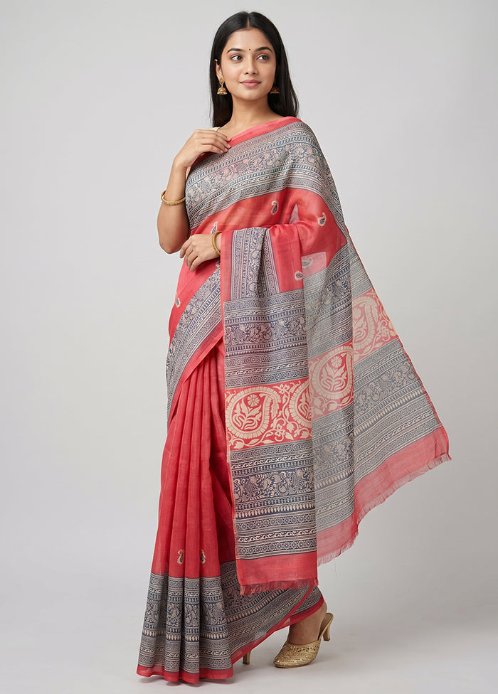 Pink Printed Silk Saree Without Blouse Piece