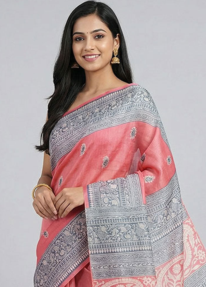 Pink Printed Silk Saree Without Blouse Piece