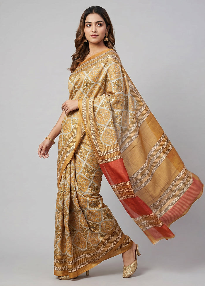 White Printed Silk Saree Without Blouse Piece