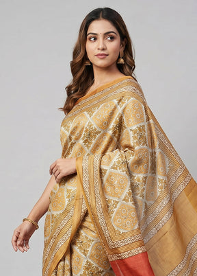 White Printed Silk Saree Without Blouse Piece