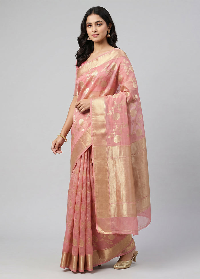Pink Pure Cotton Saree With Blouse Piece