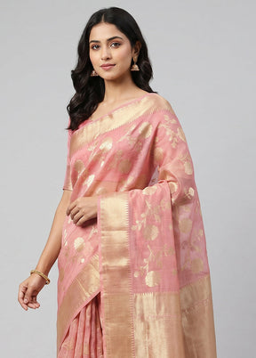 Pink Pure Cotton Saree With Blouse Piece