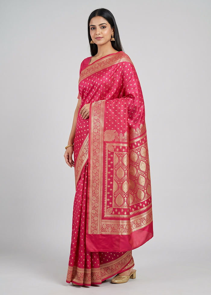 Pink Banarasi Silk Saree With Blouse Piece