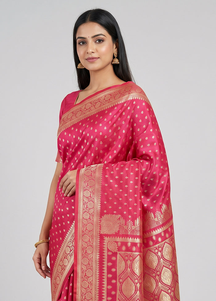 Pink Banarasi Silk Saree With Blouse Piece