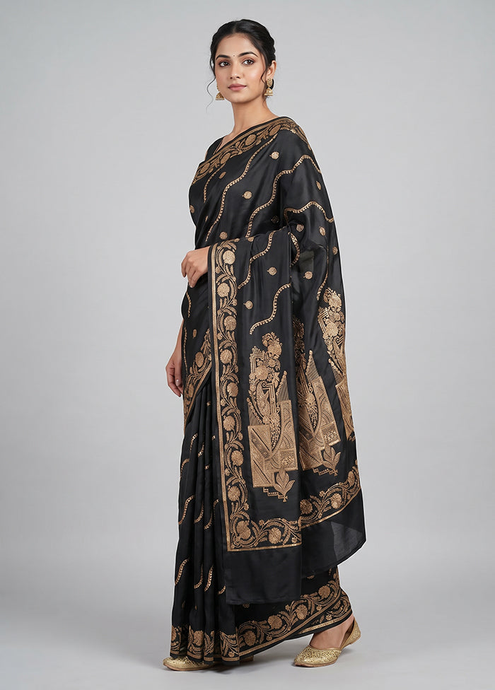 Black Banarasi Silk Saree With Blouse Piece