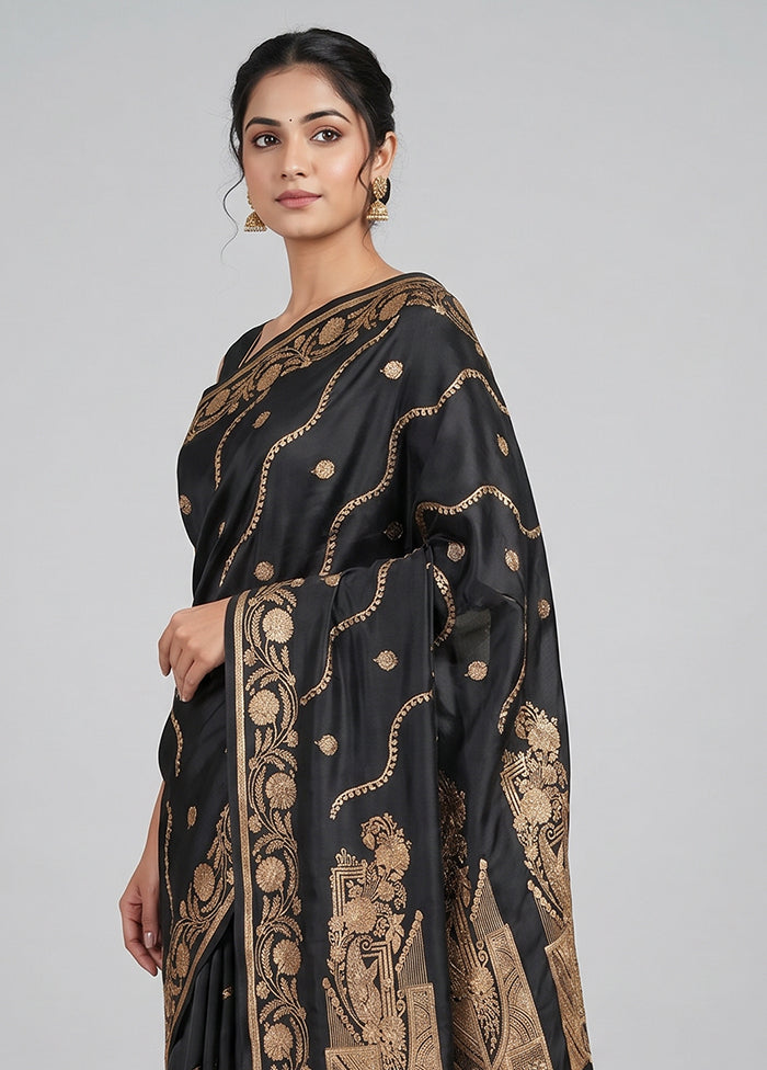 Black Banarasi Silk Saree With Blouse Piece