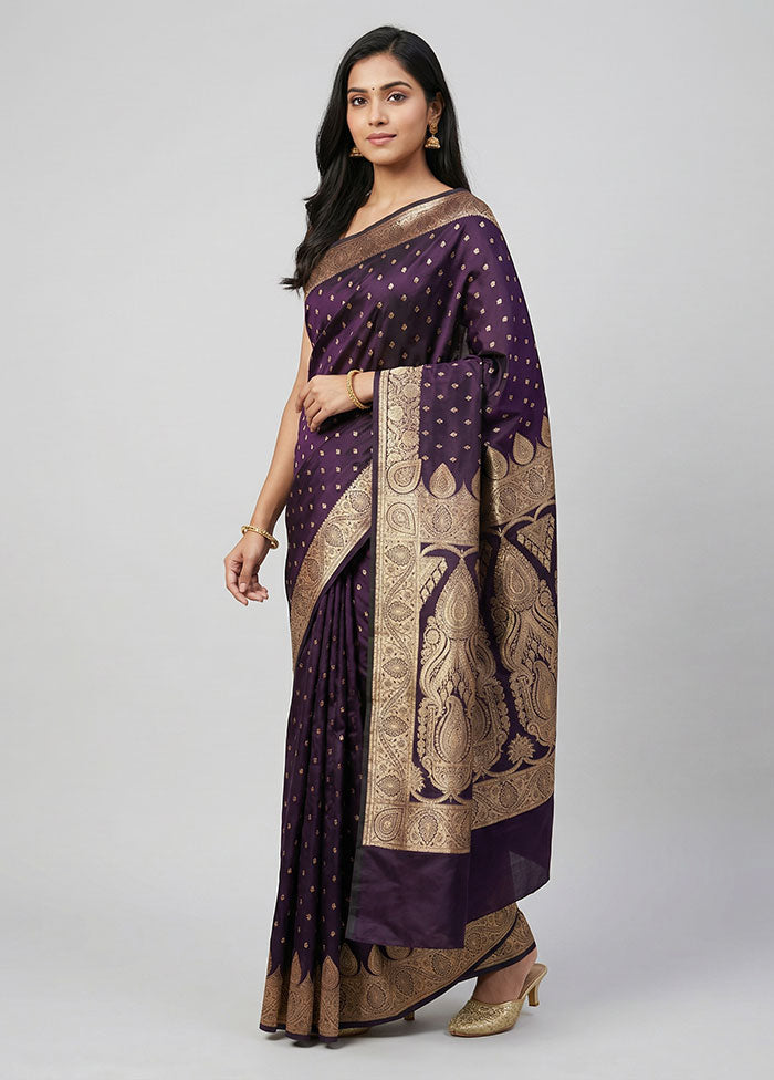 Purple Banarasi Silk Saree With Blouse Piece