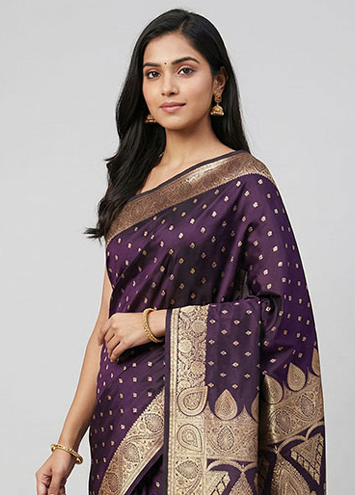 Purple Banarasi Silk Saree With Blouse Piece