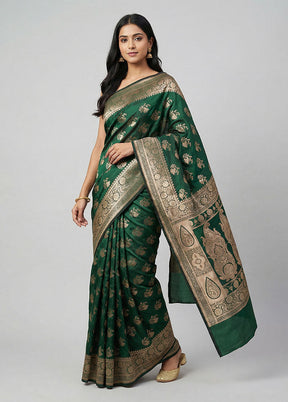 Green Banarasi Silk Saree With Blouse Piece