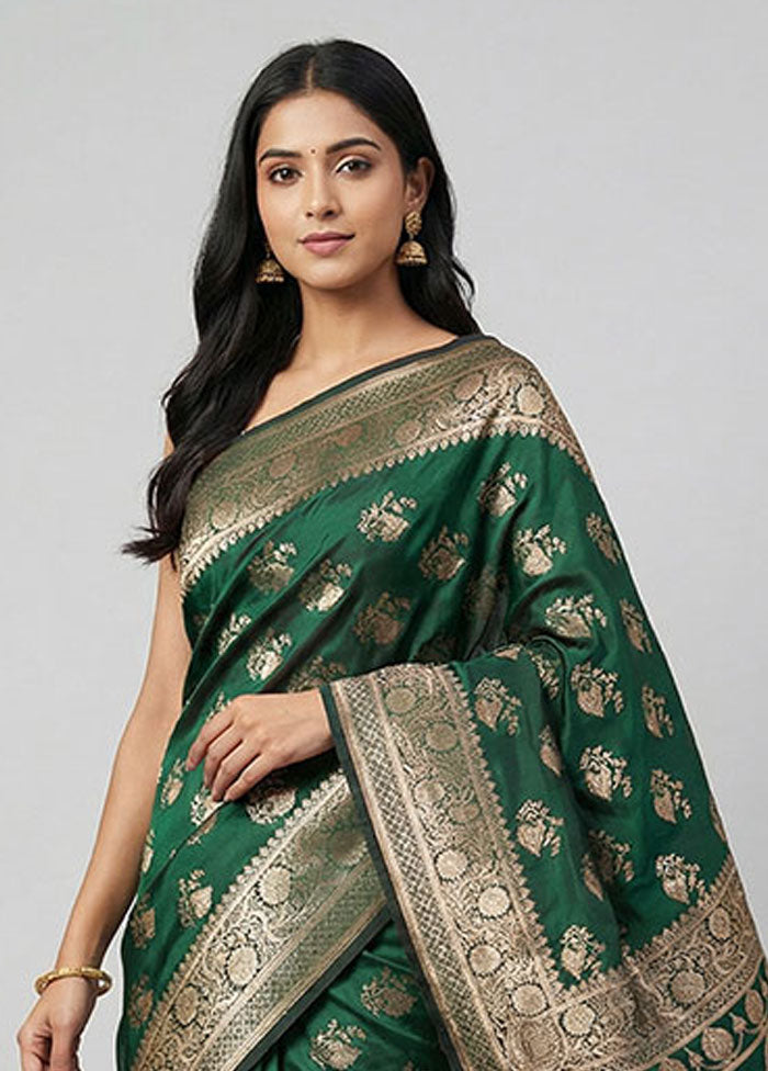 Green Banarasi Silk Saree With Blouse Piece