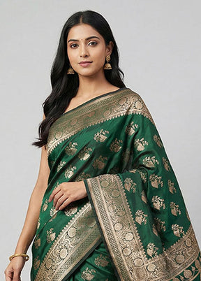 Green Banarasi Silk Saree With Blouse Piece
