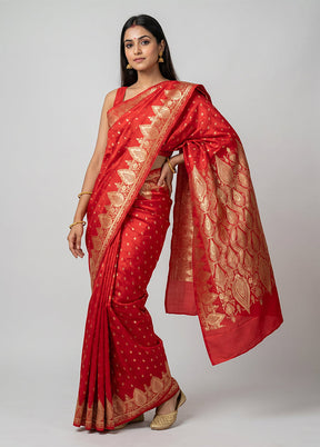 Red Banarasi Silk Saree With Blouse Piece