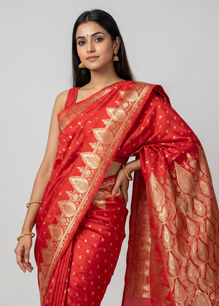 Red Banarasi Silk Saree With Blouse Piece