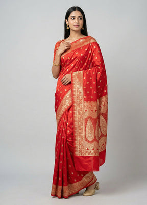 Red Banarasi Silk Saree With Blouse Piece