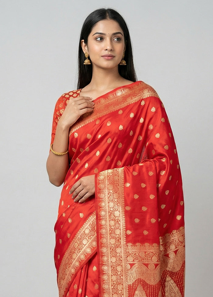 Red Banarasi Silk Saree With Blouse Piece