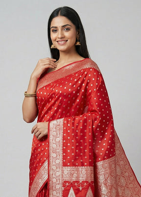 Red Banarasi Silk Saree With Blouse Piece
