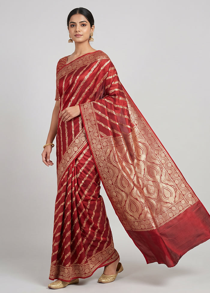 Maroon Banarasi Silk Saree With Blouse Piece