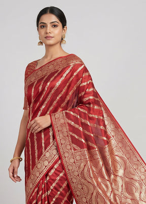 Maroon Banarasi Silk Saree With Blouse Piece