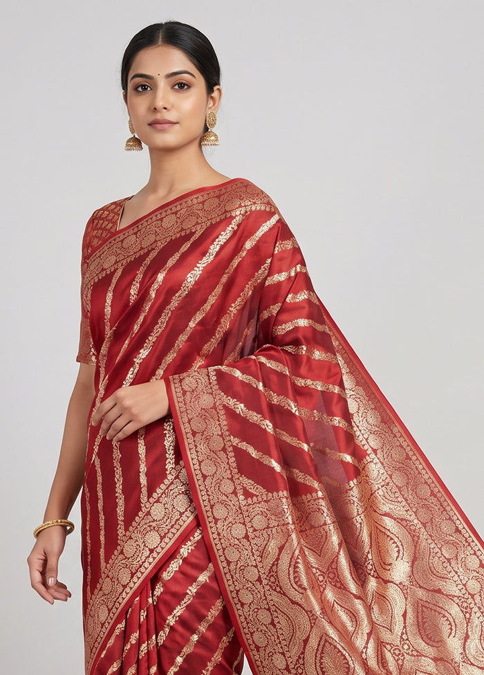 Maroon Banarasi Silk Saree With Blouse Piece