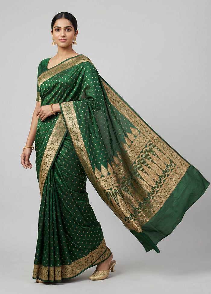 Green Banarasi Silk Saree With Blouse Piece