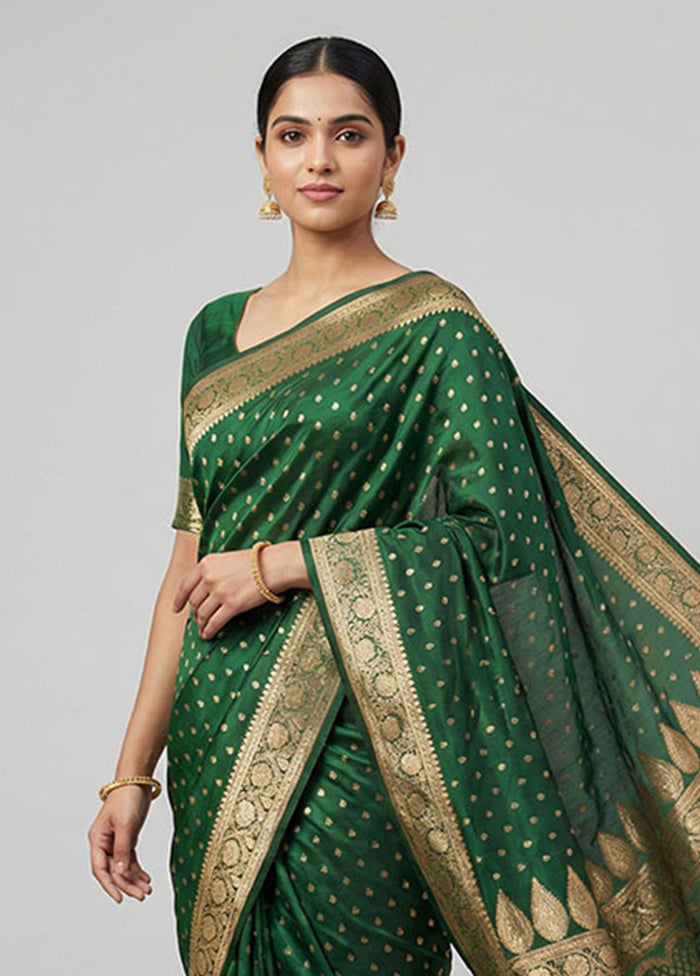 Green Banarasi Silk Saree With Blouse Piece
