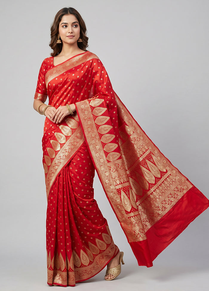 Red Banarasi Silk Saree With Blouse Piece