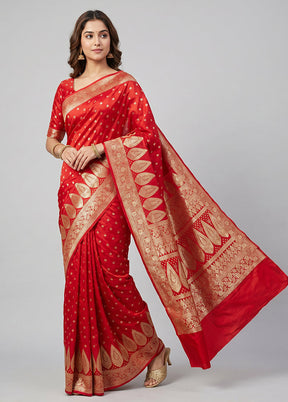 Red Banarasi Silk Saree With Blouse Piece