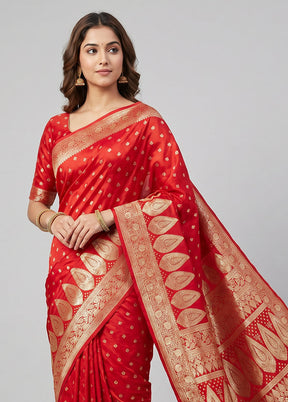 Red Banarasi Silk Saree With Blouse Piece