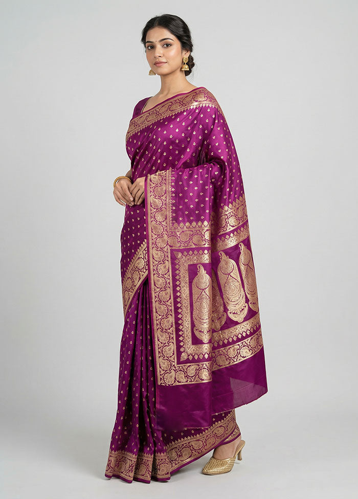 Purple Banarasi Silk Saree With Blouse Piece