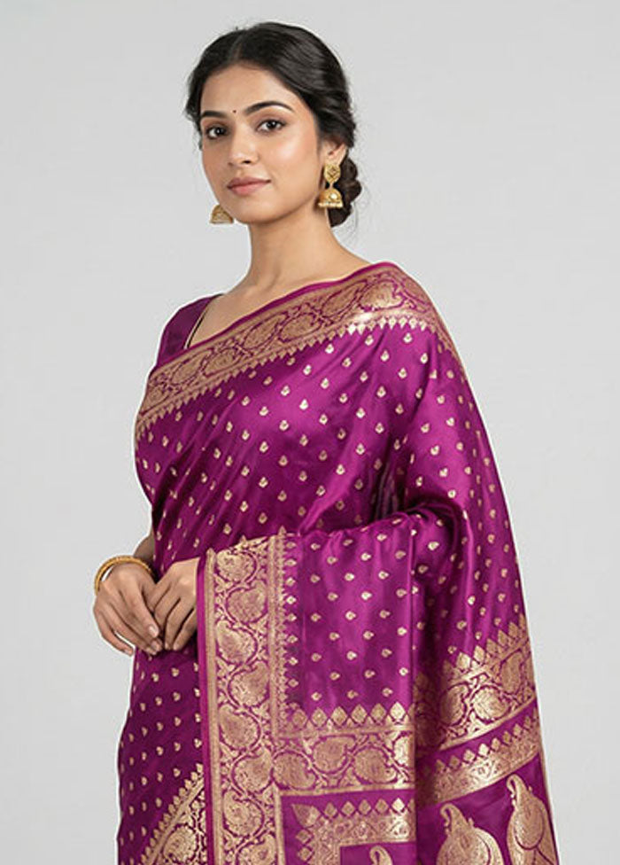 Purple Banarasi Silk Saree With Blouse Piece