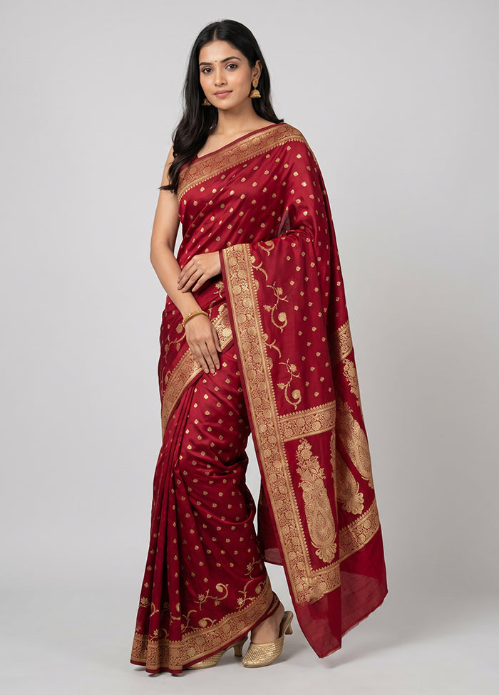 Maroon Banarasi Silk Saree With Blouse Piece