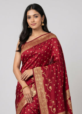 Maroon Banarasi Silk Saree With Blouse Piece