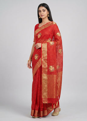 Red Chiffon Silk Saree With Blouse Piece