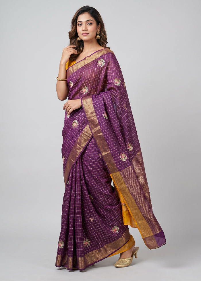 Purple Chiffon Silk Saree With Blouse Piece