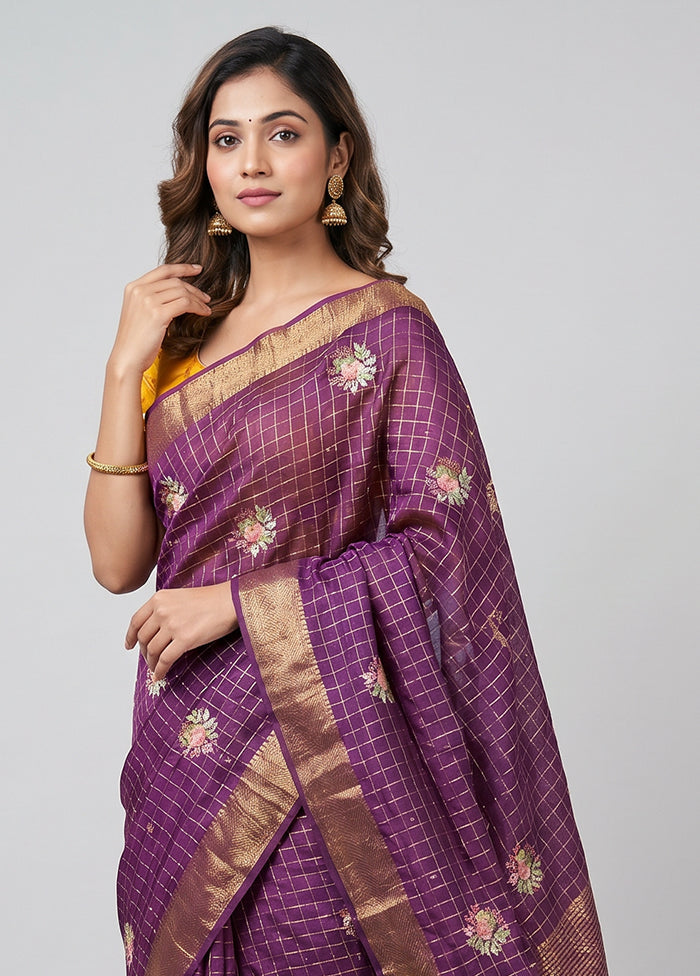 Purple Chiffon Silk Saree With Blouse Piece