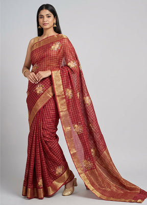 Maroon Chiffon Silk Saree With Blouse Piece