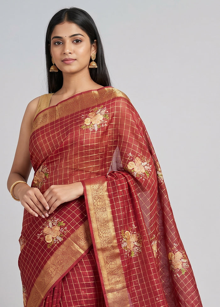 Maroon Chiffon Silk Saree With Blouse Piece