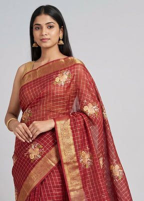 Maroon Chiffon Silk Saree With Blouse Piece