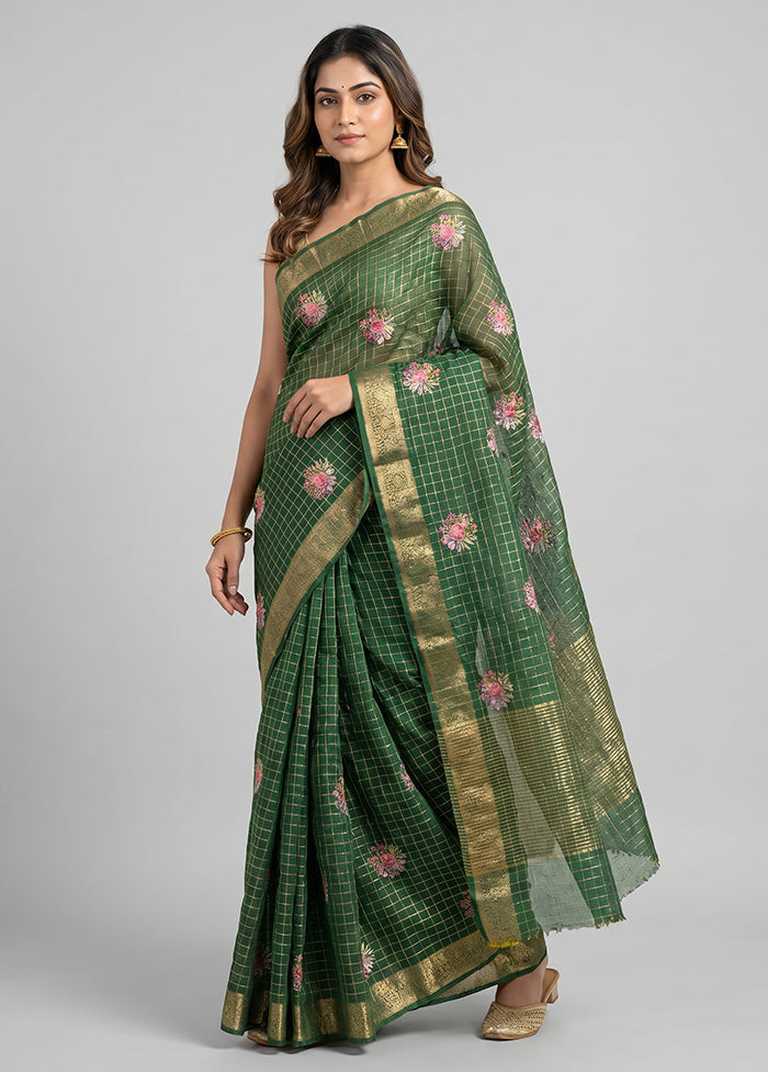 Green Chiffon Silk Saree With Blouse Piece
