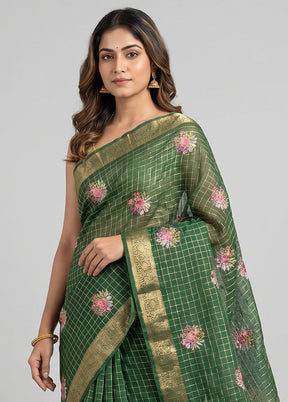 Green Chiffon Silk Saree With Blouse Piece