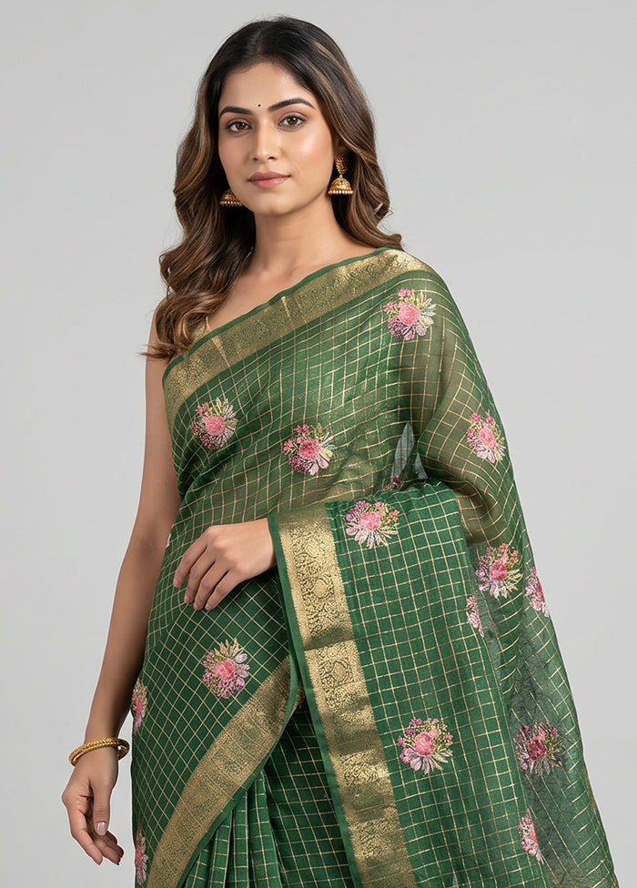 Green Chiffon Silk Saree With Blouse Piece