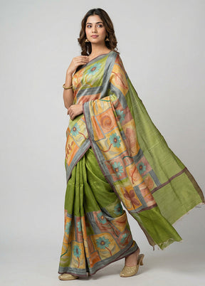 Multicolor Handloom Tussar Pure Silk Saree With Blouse Piece