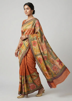 Multicolor Handloom Tussar Pure Silk Saree With Blouse Piece