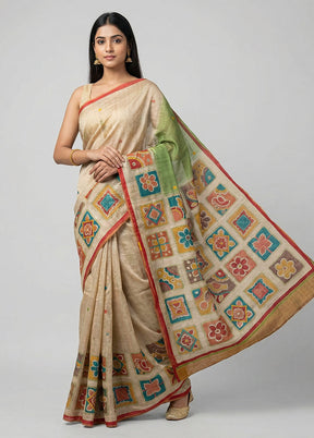 Multicolor Handloom Tussar Pure Silk Saree With Blouse Piece