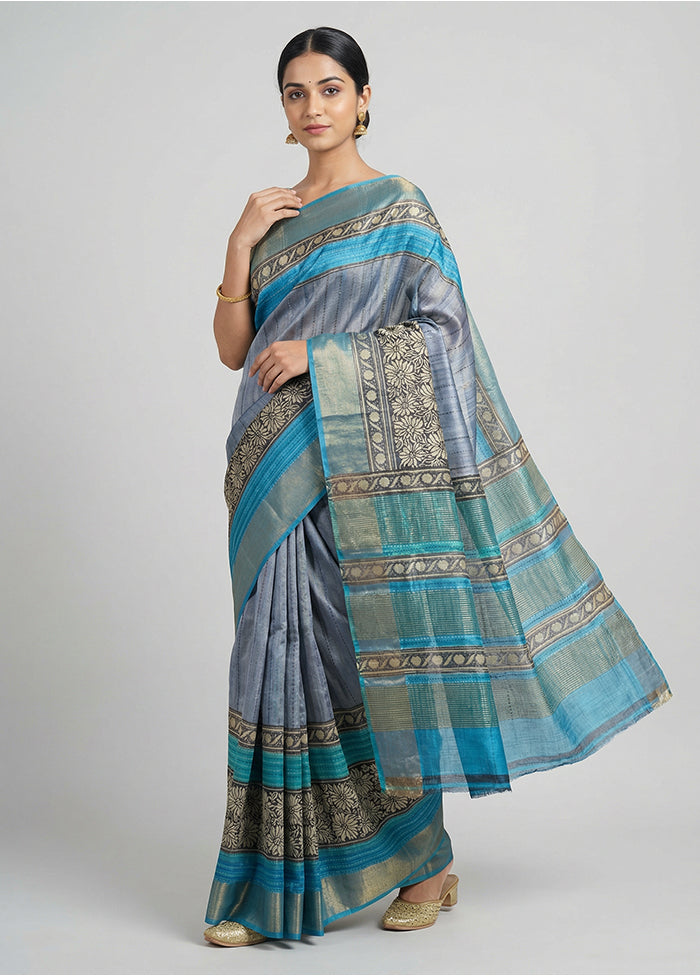 Multicolor Handloom Tussar Pure Silk Saree With Blouse Piece