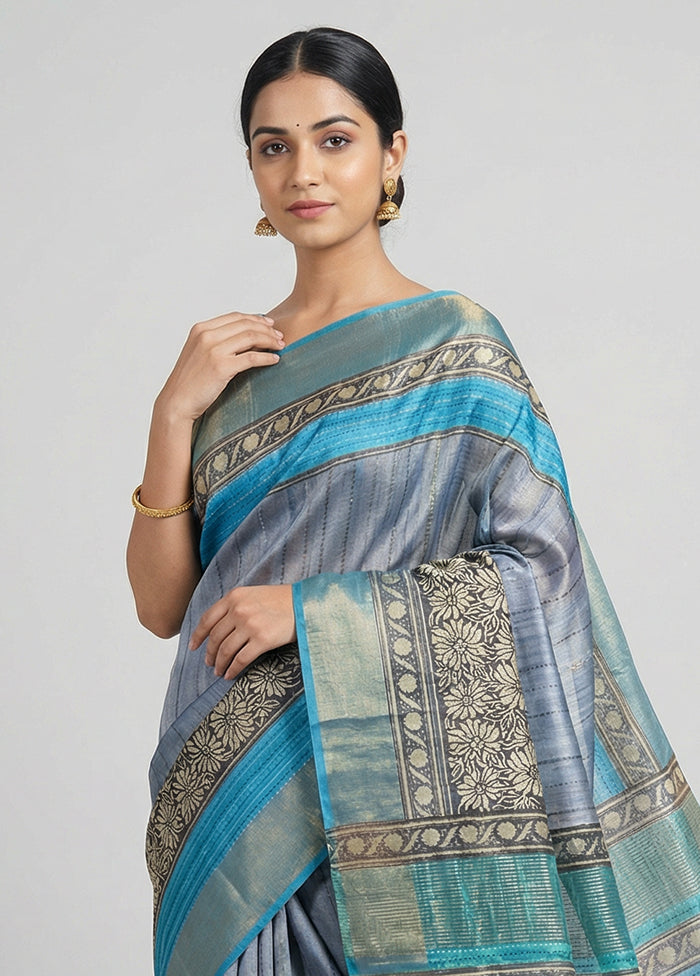 Multicolor Handloom Tussar Pure Silk Saree With Blouse Piece