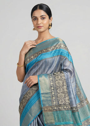 Multicolor Handloom Tussar Pure Silk Saree With Blouse Piece